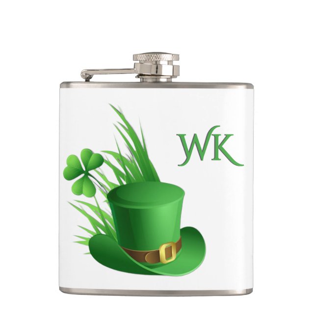 Kobold-Nelken-Hut im Gras-Monogramm  Flachmann (Vorderseite)