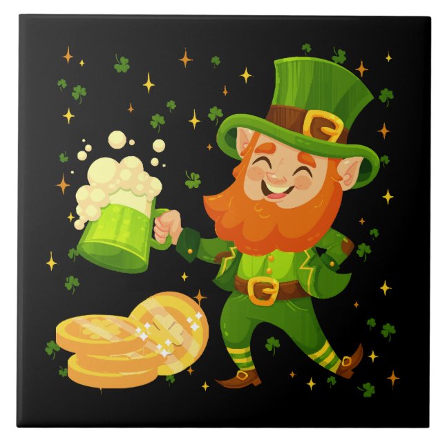 Kobold trinkt Bier St. Patrick's Day Fliese (Vorderseite)