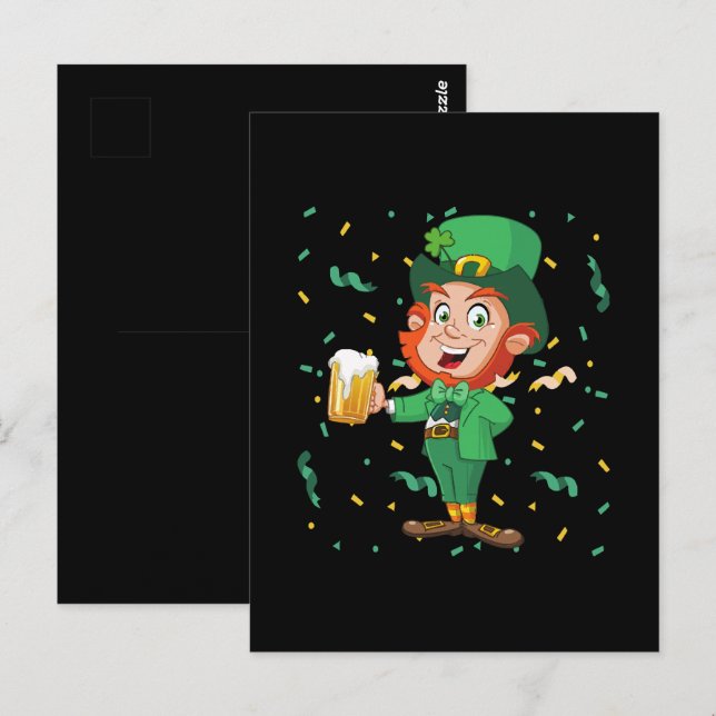 Kobold trinkt Bier St. Patrick's Day Postkarte (Vorne/Hinten)