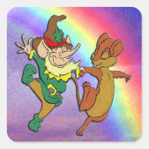 Kobold und Maus tanzen mit Regenbogen