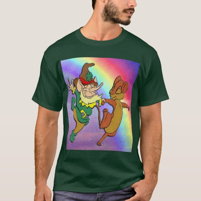 Kobold und Maus tanzen mit Regenbogen-T - Shirt (Vorderseite)