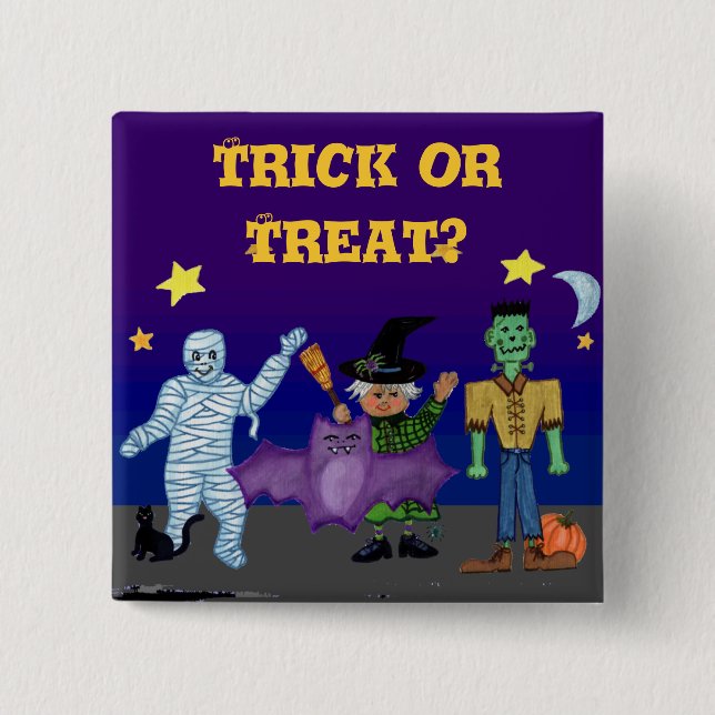 Kobolde 2, Trick oder Leckerei? Quadratisches Button (Vorderseite)