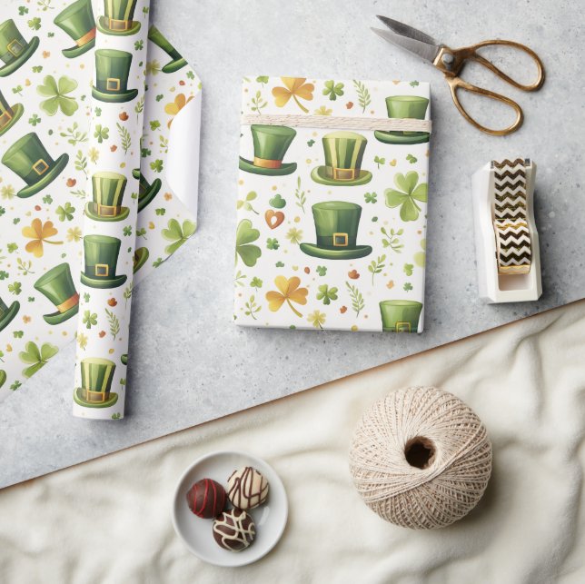 Kobolde mit Blätter aus Hut und Klee, Geschenkpapier (Kunsthandwerk)