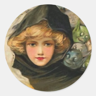 Kobolde spähen Vintage-Halloween-Kunstaufkleber Runder Aufkleber
