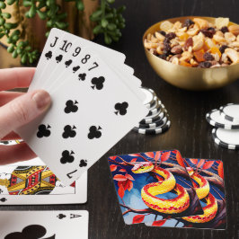 Kobra mit lebendiger rot-gelber Waage in Baumkrone Spielkarten