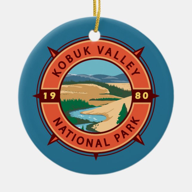 Kobuk Valley Nationalpark Retro Kompass Emblem Keramik Ornament (Vorne)