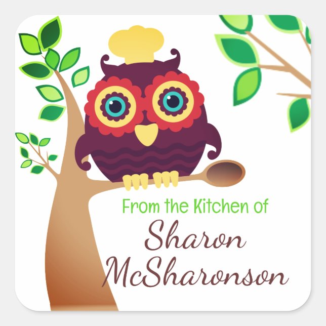 Koch aus Holz Kochlöffel Backwaren Etikett Quadratischer Aufkleber (Vorderseite)