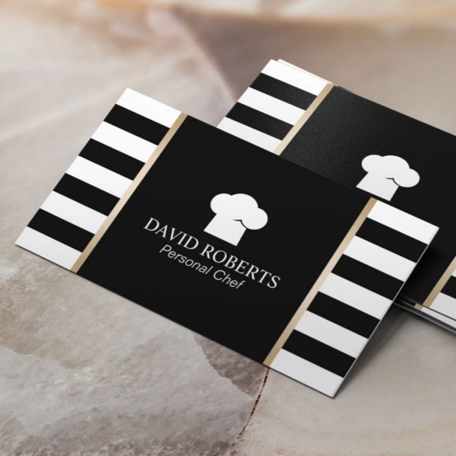 Koch Bäckerei Catering Moderne Schwarz-Weiß Streif Visitenkarte (Von Creator hochgeladen)