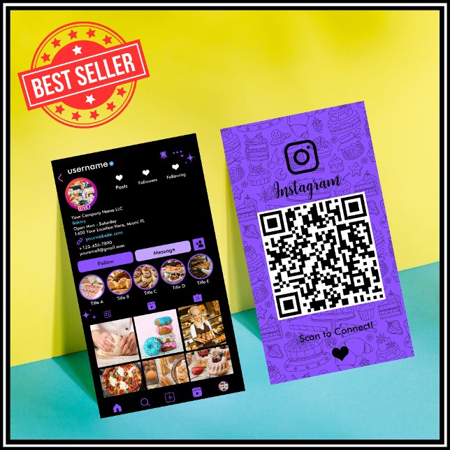 Koch Bäckerei Instagram Lila Patisserie QR Visitenkarte (Von Creator hochgeladen)
