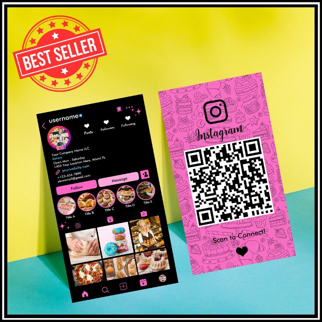Koch Bäckerei Instagram Pink Konditorei QR Visitenkarte (Von Creator hochgeladen)