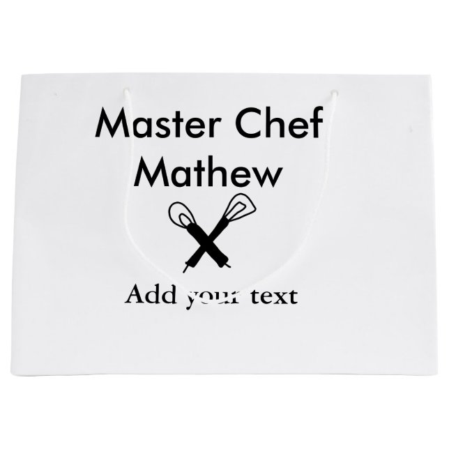 Koch-Bäckerei-Meister Koch hinzufügen Textname Cut Große Geschenktüte (Vorderseite)