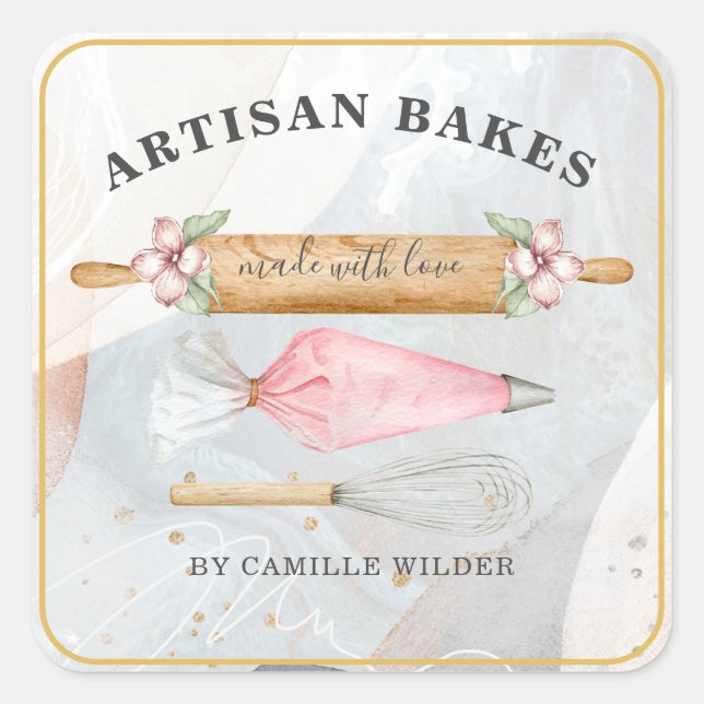 Koch Bakers Backbäckereien - Produktkennzeichnunge Quadratischer Aufkleber (Vorderseite)