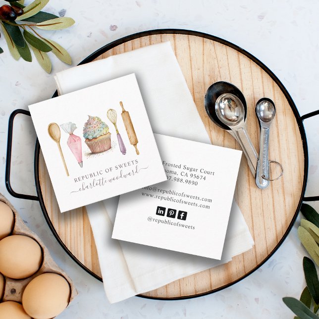 Koch Baker's Utensils Cupcake Bäckerei Konditorei Quadratische Visitenkarte (Von Creator hochgeladen)