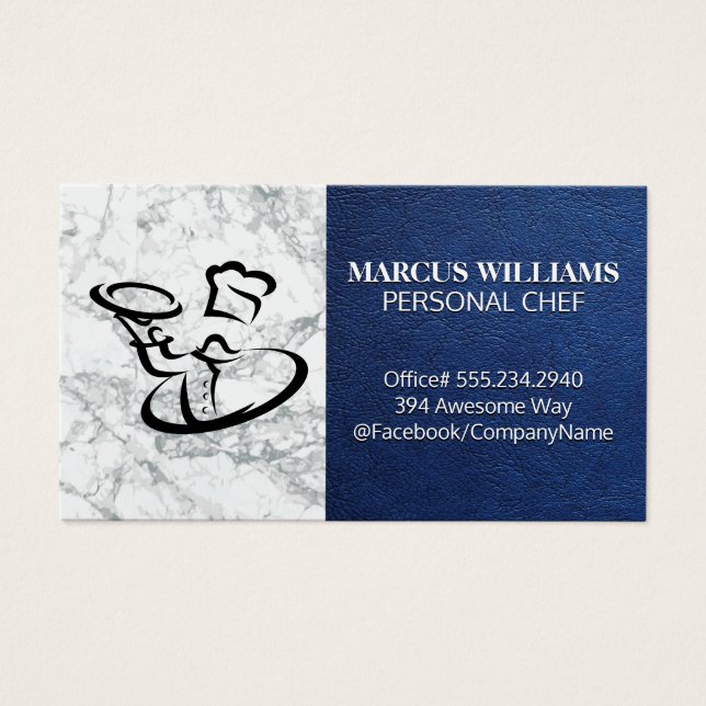 Koch, der Lebensmittel serviert | Blauledermarmor (Vorderseite)