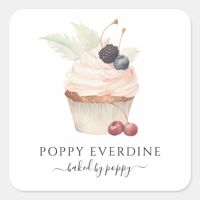 Koch für Backbäckereien Cupcake Produktkennzeichnu Quadratischer Aufkleber (Vorderseite)