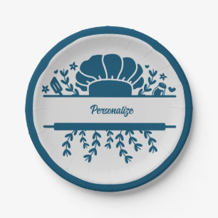 Koch Hat Blue Gray Kochen Personalisiertes Party Pappteller