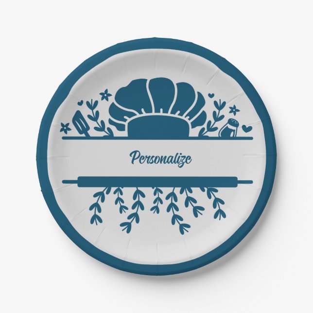 Koch Hat Blue Gray Kochen Personalisiertes Party Pappteller (Vorderseite)