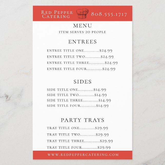 Koch Hat Catering Menu Flyer (Vorne)