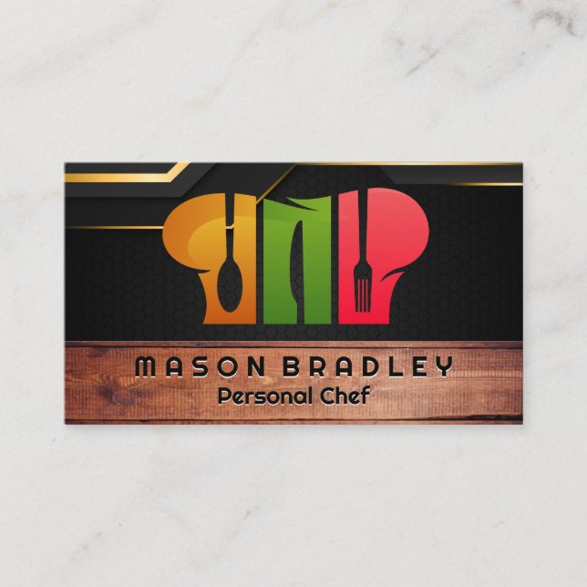 Koch-Hat-Restaurant-Logo | Holz Visitenkarte (Vorderseite)