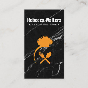 Koch Hat und Silverware   Schwarzer Marmor Visitenkarte