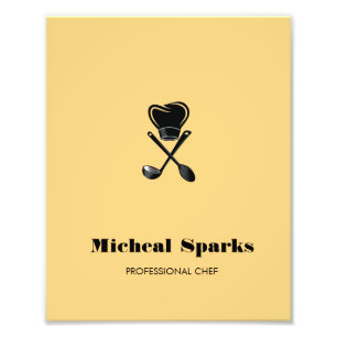 Koch Hut und Löffel Beige Silhouette Fotodruck