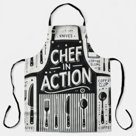 Koch in Aktion Schürze: Kühle Schwarz-Weiß-Küche Schürze