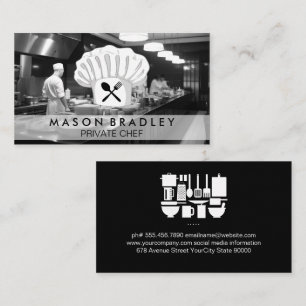 Koch in der Küche   Kochutensilien Visitenkarte