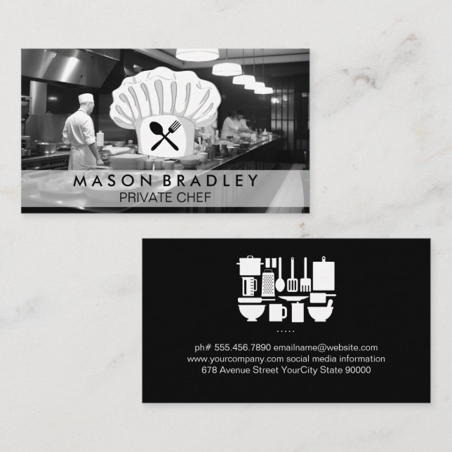 Koch in der Küche | Kochutensilien Visitenkarte (Vorne/Hinten)