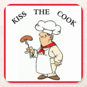Koch "KISS THE COOK" Rechteckiger Pappuntersetzer