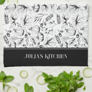 Koch Kitchen Black Modern Fall Illustration Geschirrtuch