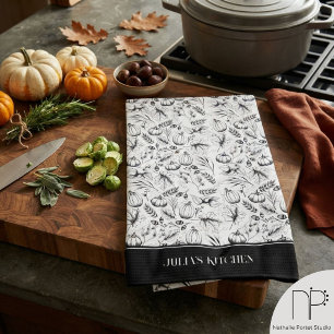 Koch Kitchen Black Modern Fall Illustration Geschirrtuch
