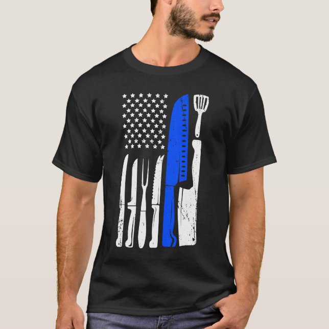 Koch Knife Flag USA Patriotische Kochflagge T-Shirt (Vorderseite)