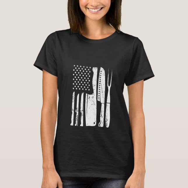 Koch-Messerflagge für Damen Cook Usa Patrioti T-Shirt (Vorderseite)