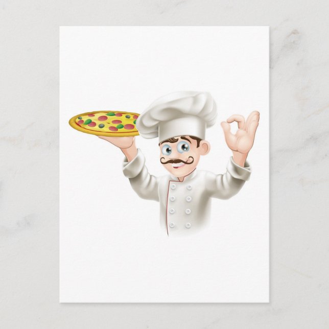 Koch mit einer köstlichen Pizza Postkarte (Vorderseite)