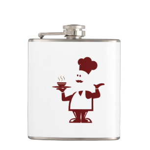 Koch mit einer Schüssel Suppe Flachmann