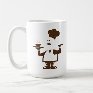 Koch mit einer Schüssel Suppe Kaffeetasse