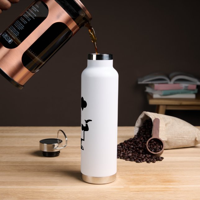 Koch mit einer Schüssel Suppe Trinkflasche (Kaffee)