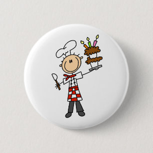 Koch mit Geburtstags-Kuchen-Knopf Button