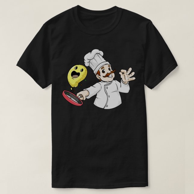 Koch mit Koch, Ei und Pan gebraten T-Shirt (Design vorne)
