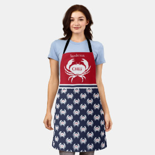 Koch Mit Monogramm Red White Navy Blue Crab Nautic Schürze