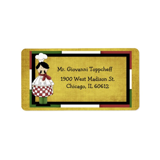 Koch mit roter karierter Schürze Adressaufkleber (Vorne)
