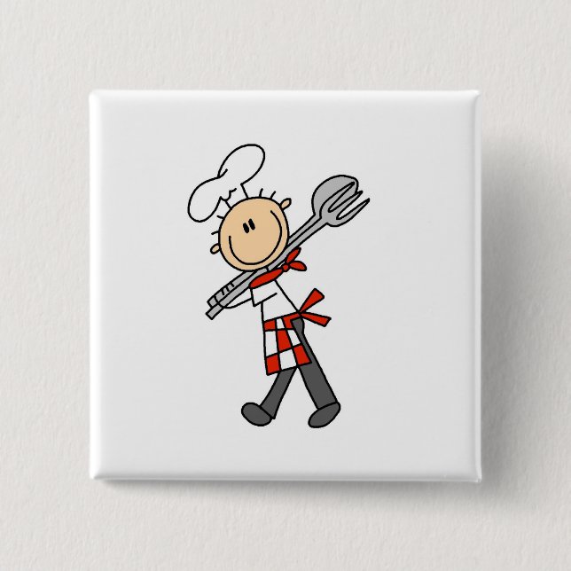 Koch mit Salat-Zange-Knöpfen Button (Vorderseite)