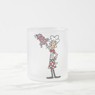 Koch mit T - Shirt und Geschenken Mattglastasse