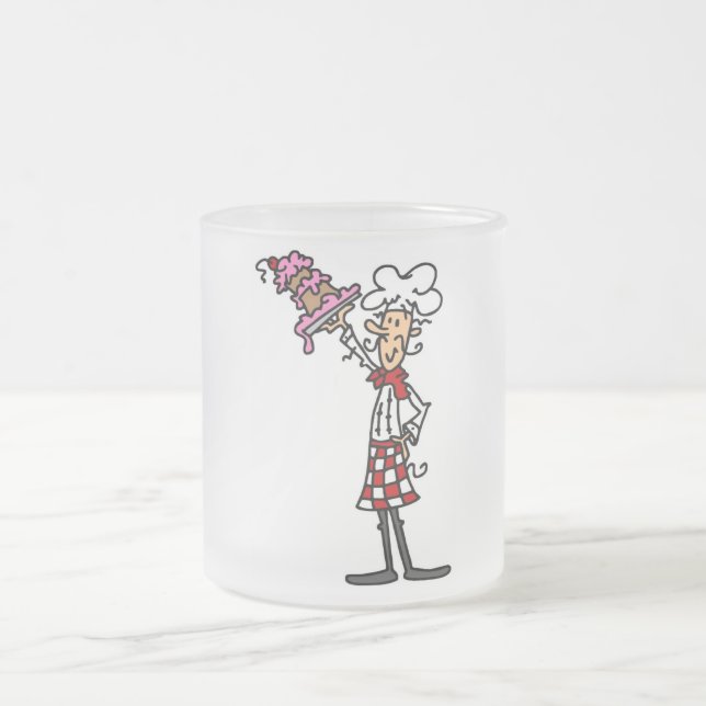 Koch mit T - Shirt und Geschenken Mattglastasse (Mittel)