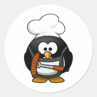 Koch Penguin Cartoon Runder Aufkleber