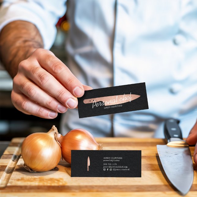 Koch Rose Gold Messer minimalistischer Catering Mini Visitenkarte (Personal chef rose gold knife minimalist catering)