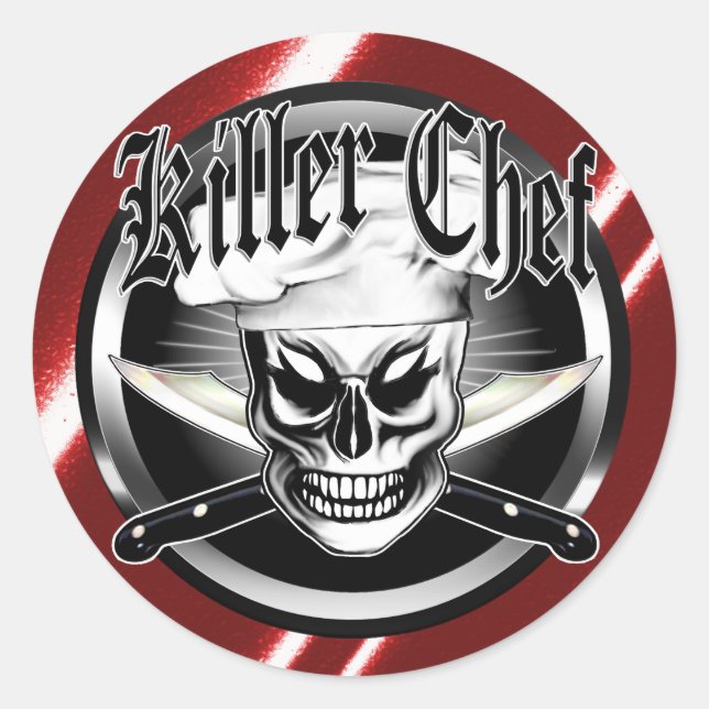 Koch Schädel 4: Killer-Koch Runder Aufkleber (Vorderseite)
