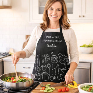 Koch Schwarz-weiße Küchengeräte Slogan-Skript Schürze