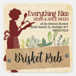 Koch Silhouette Kräuterkochetikett Quadratischer Aufkleber