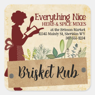 Koch Silhouette Kräuterkochetikett Quadratischer Aufkleber